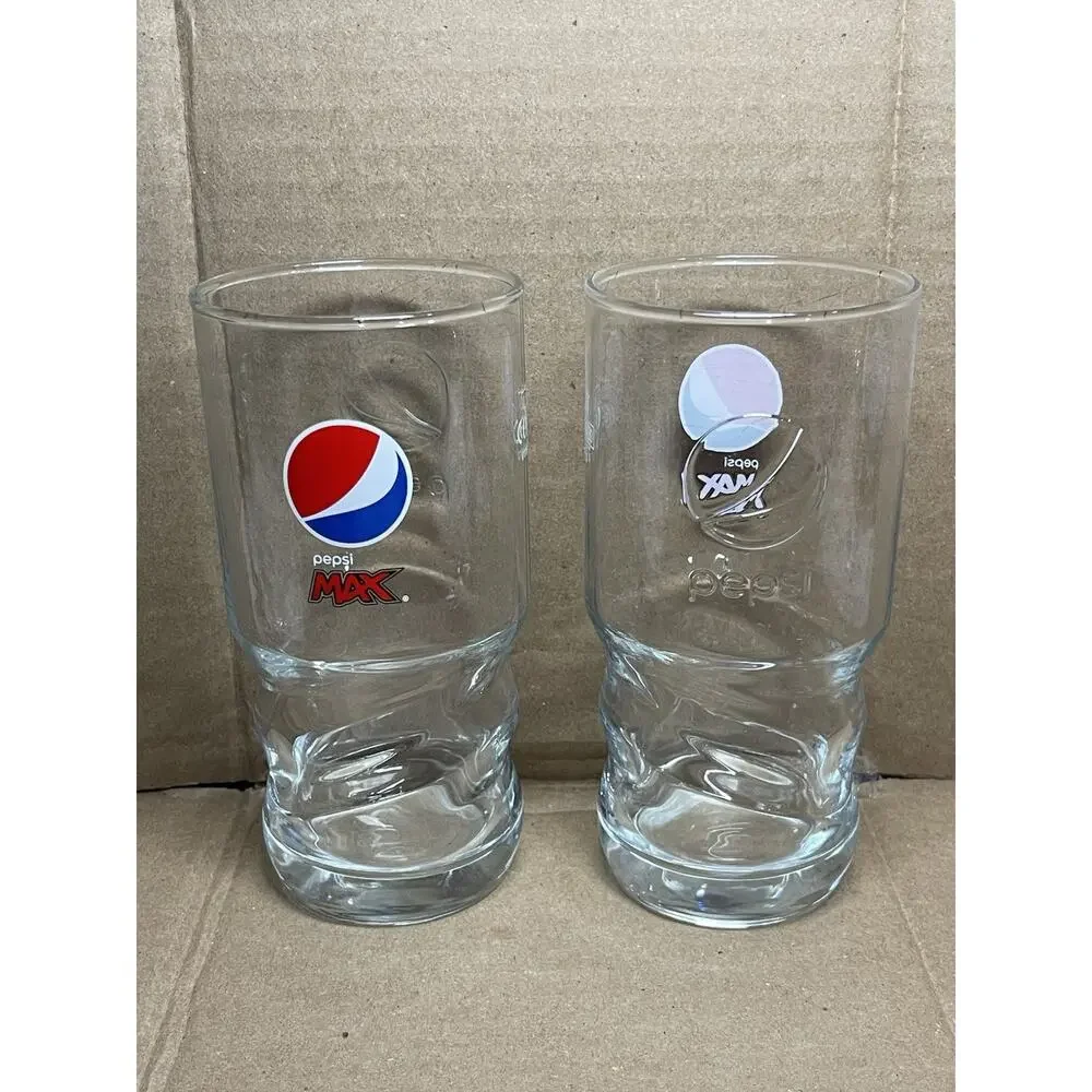 Pepsi Max Glass 12oz Set Of 2 HighBall Tumbler Color Logo RARE Vintage